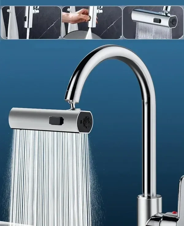 3 in 1 Waterfall Kitchen Faucet 360° Swivelling Anti-Splash Sink Faucet Sprayer Adapter Waterfall Faucet with Pull Down Sprayer Universal Tap Extender for Kitchen and Bathroom Sink and Wash Basin