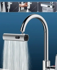 3 in 1 Waterfall Kitchen Faucet 360° Swivelling Anti-Splash Sink Faucet Sprayer Adapter Waterfall Faucet with Pull Down Sprayer Universal Tap Extender for Kitchen and Bathroom Sink and Wash Basin