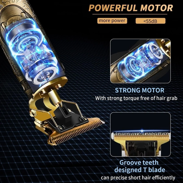 Sigmastore®  Rechargeable Golden Hair Trimmer for Men, Buddha Style Trimmer for Salon Cordless Beard Trimmer Hair Cutting Machine Professional Hair Clipper Adjustable Blade Clipper T-Blade (Gold)