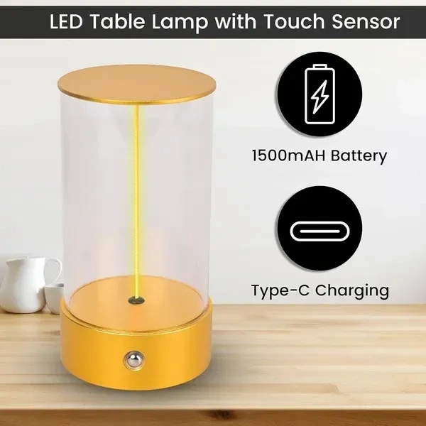 Table Lamp | LED 1500 mAh Battery | Rechargeable Lamp, Lamps For Home Decoration, Diwali Light, Night Lamp For Bedroom, Lamp For Bedroom, Stepless Dimming, 3 Colour Touch Control-Metal (Gold)