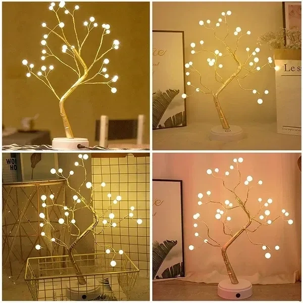 HEADLY 36-LED Shimmer Pearl Tree Desk Tabletop Bonsai Tree Touch Lamp Switch Night Tree Decor Fairy Lights Candle for Festivals, Gifts, Decoration (Warm White)