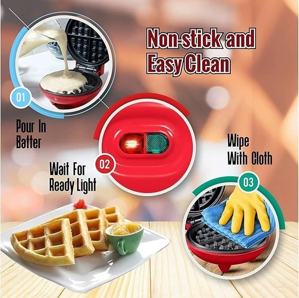 Mini Waffle Maker Machine 3 In 1 Waffle Iron Home Appliances Kitchen Easy To Clean, 4 Inch, Perfect For Breakfast,Dessert, Sandwich, Pan Cakes, Other Snacks - 350 Watts (Multicolored)