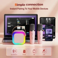 MOUSIKI K12 Kids Karaoke Microphone Speaker Machine Bluetooth-Compatible Wireless Karaoke Mic Speaker with RGB LED Light Girls Boys Gift(Multi Color) (New_K12_Spkr)