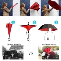 CARTIFY Double Layer Modern Automatic Inverted Reversible No Drip Umbrella with C Shape Handle Fast Monsoon Offer Safety Umbrella Heavy Duty And Dust Proof (Multi color)