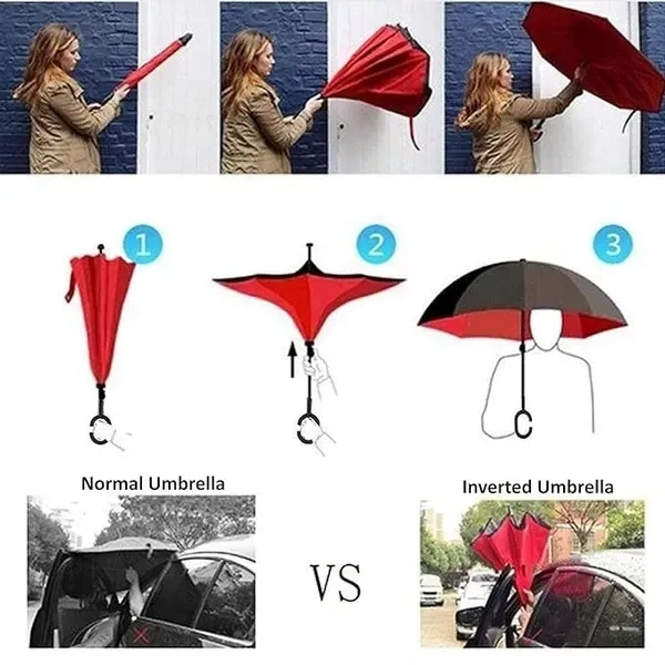 CARTIFY Double Layer Modern Automatic Inverted Reversible No Drip Umbrella with C Shape Handle Fast Monsoon Offer Safety Umbrella Heavy Duty And Dust Proof (Multi color)