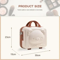 Women Small Hard Shell Cosmetic Bag 14 Inch /16 Inch Cute Bear Beauty Makeup Bag Organizer Cartoon Travel Suitcase Luggage Storage Bag, Beige, Small (14 Inch)