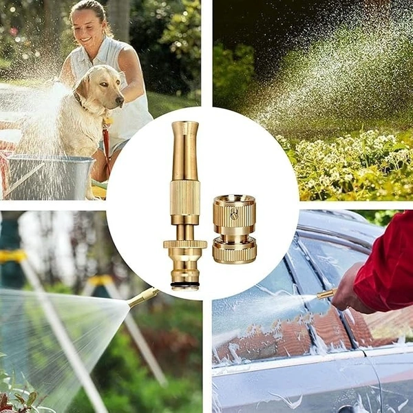 Rewup Pressure Water Spray Gun Nozzle Car Bike Washing Nozzle Water Pressure Booster Brass Nozzle Suitable For 1/2 Nozzles Hose Pipe Clean Shave Car/- (Golden)