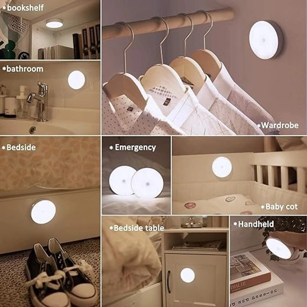 Chillyfit Motion Sensor Light Home (Pack Of 4) With Usb Charging Wireless Self Adhesive Led Body Induction Lamp Sensor Light Wardrobe Lights With Sensor Night Light Cupboard Stairs, 8.6 Cm, White