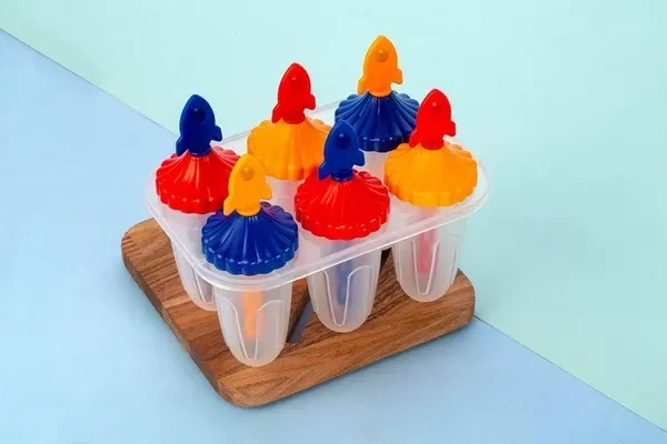 Set of 6 Plastic Reusable Rocket ice Pop Makers, Homemade Popsicle/Frozen Ice Cream/Kulfi Candy for Children & Adults - Multicolor