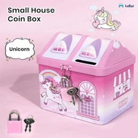 Unicorn Piggy Bank, Hut Shaped Money Box with Lock and Key for Kids, Girls, Boys