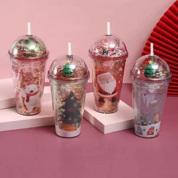 NYRWANA Straw Cup Creative Glitter Christmas Gift Cups Coffee Water Bottle with Straws Lid Plastic Reusable Drinkware Coffee Cup Mugs