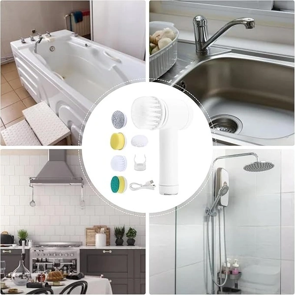UCRAVO 5 in 1 Magic Brush, Electric Spin Scrubber, Handheld Wireless Electric Cleaning Brush Kitchen Dishwashing Brush Bathroom Sink Tile Electric Brush Pot Artifact, Cleaning Supplies, Household