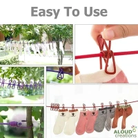 Portable Multi Functional Drying Rope with 12 Clips and 2 Hooks Durable Portable Outdoor Travel Clothesline Rope Clothes Hanging Hook (Multicolor)