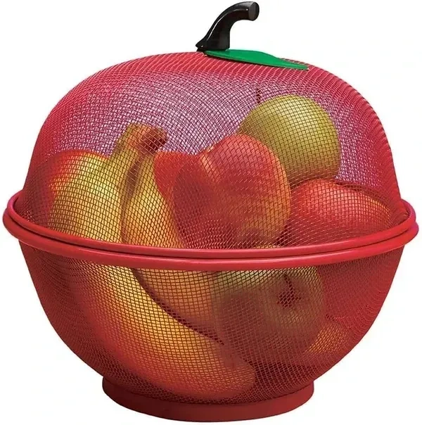 Apple Shape Net Basket Fruit & Vegetable Basket with Net Cover Apple Shape Fruits Vegetables Storage OrganizerBasket for Kitchen