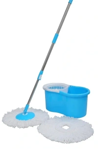 Plastic Mop Bucket WITH BOX Quick Spin Mop with 2 Microfiber Wet Dry Mophead Floor Cleaning pocha Extendable Handle Removable Wringer 360° Floor Cleaner Mopping Set
