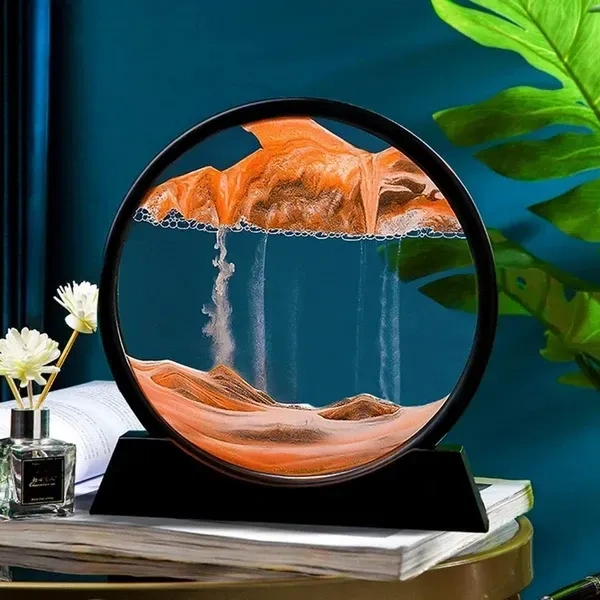7inch Moving Sand Art Picture Glass Liquid Painting 3D Natural Landscape showpieces for Home Decor Antique Gifts for Kids Office Desktop Decoration