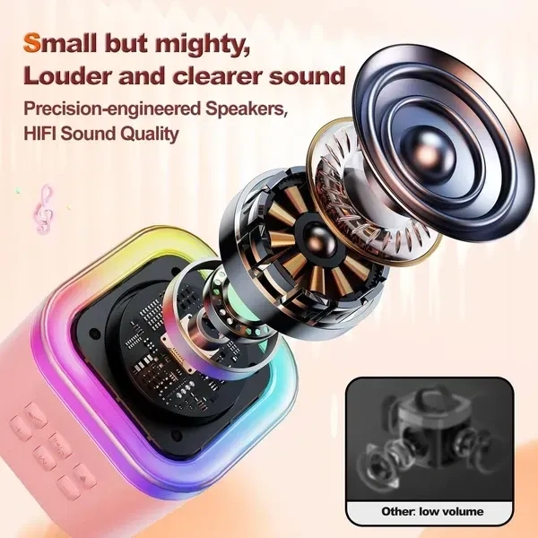 MOUSIKI K12 Kids Karaoke Microphone Speaker Machine Bluetooth-Compatible Wireless Karaoke Mic Speaker with RGB LED Light Girls Boys Gift(Multi Color) (New_K12_Spkr)