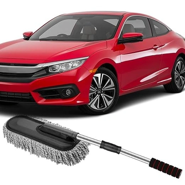AllExtreme Soft Microfiber Car Duster Brush with Extendable Handle Wet & Dry Scratch Free Surface Cleaner Multipurpose Kitchen Accessory for Dusting Cleaning (Grey, Pack of 1)