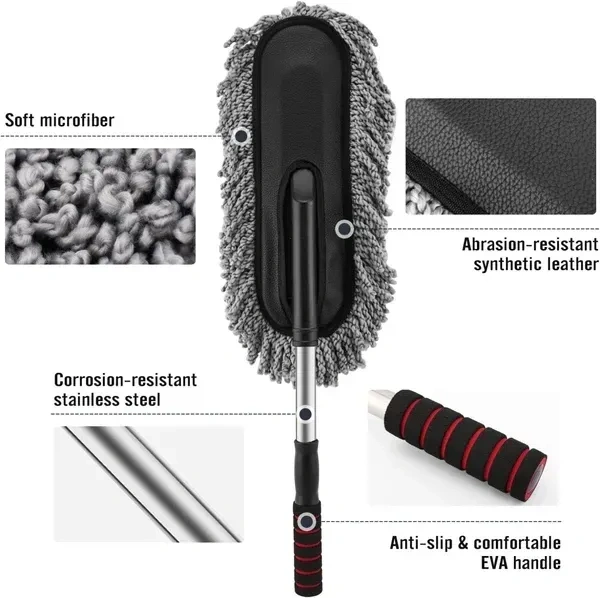 AllExtreme Soft Microfiber Car Duster Brush with Extendable Handle Wet & Dry Scratch Free Surface Cleaner Multipurpose Kitchen Accessory for Dusting Cleaning (Grey, Pack of 1)