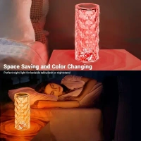 Rose Crystal Diamond Table Lamp - USB Rechargeable RGB 16 Color 7 Brightness Touch LED Lamp Colour Changing Crystal Lamp Atmosphere Bedside Night Lights with Remote Control