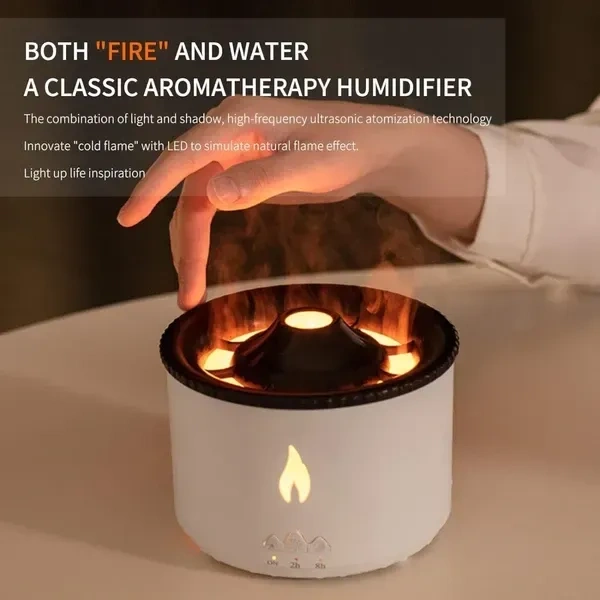 ZUMIE Ultrasonic Volcano Flame Humidifier Original Flame Diffuser Volcano Lamp Aroma Diffuser For Essential Oils Diffusers, Small Fireplace Humidifier Fire Oil Diffuse For Home Large Room Kids Bedroom