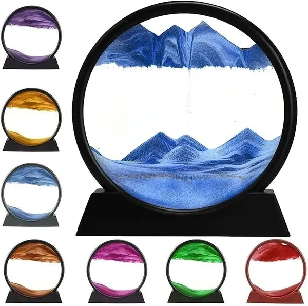 3D Dynamic Sand Art Liquid Motion, Moving Sand Art Picture Round Glass, 3D Deep Sea Sandscape in Motion Display, Flowing Sand Frame for Desktop, Home, Office, Work Decor