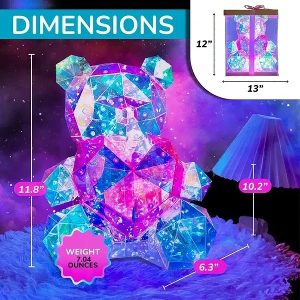 Tagve Gorgeous Shining LED Teddy Bear Holding a Pink Heart, Forever Valentine's Day Anniversary and Birthday 10 inch Mood Lighting Galaxy Lamp