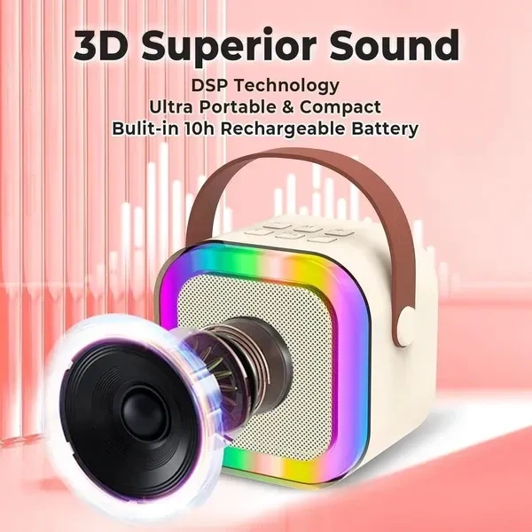 Karaoke Speaker with Mini Portable Blue-Tooth Wireless Microphone and Dynamic Lights Birthday Gift – Model K12 Excellent Toy for Kids 2 3 4 5 6 Year