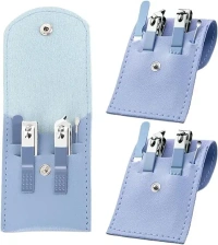 4-Piece Stainless Steel Nail Care Kit Professional Manicure and Pedicure Tools Set with Compact Blue Leather Case