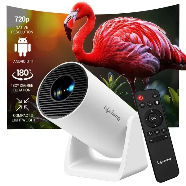 Lightbeam Smart Projector for Home 4K Support, Native 720p HD Resolution, 2500 Lumen, Rotabable Design, Speaker, Android 11 with Built-in Apps (Netflix, Prime, Youtube) WiFi, 100''Max Display