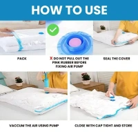 PACQUITA 5 Pcs Vacuum Bags for Travel with Hand Pump,Airtight,Reusable Space Saver Storage Bags for Packing,Sealer Bags with Ziplock for Cloths,Blanket(2 Small, 2 Medium & 1 Large)