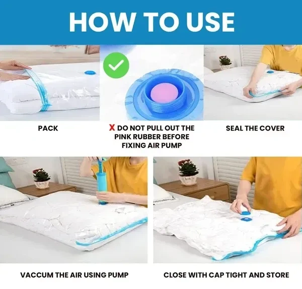PACQUITA 5 Pcs Vacuum Bags for Travel with Hand Pump,Airtight,Reusable Space Saver Storage Bags for Packing,Sealer Bags with Ziplock for Cloths,Blanket(2 Small, 2 Medium & 1 Large)