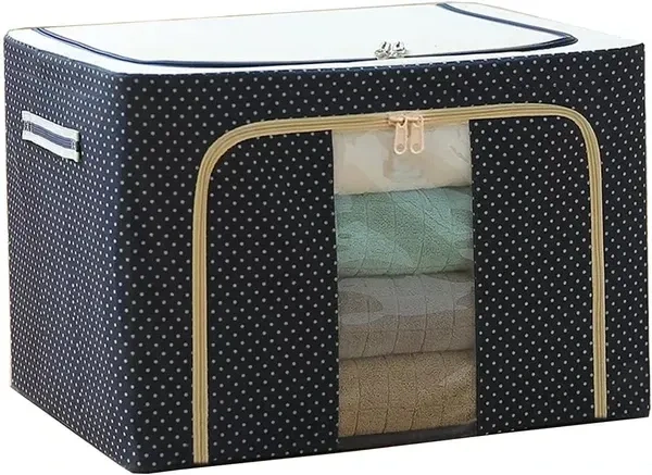 66 litres Foldable Oxford Cloth Storage Bags Box Organisers with Steel Frame for Comforter, Bedding, Clothes Anti dust, Moisture Proof Storage Box with Clear Window