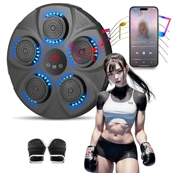 Electronic Music Boxing Machine, Boxing Training Punching Equipment, Wall Mounted Boxing Machine, Smart Boxing Target for Home Workout with Bluetooth 6 Lights for Adults/Home