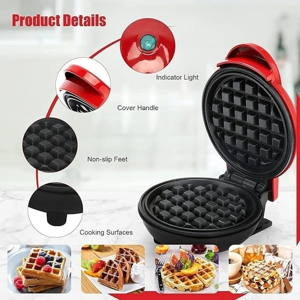 Mini Waffle Maker Machine 3 In 1 Waffle Iron Home Appliances Kitchen Easy To Clean, 4 Inch, Perfect For Breakfast,Dessert, Sandwich, Pan Cakes, Other Snacks - 350 Watts (Multicolored)