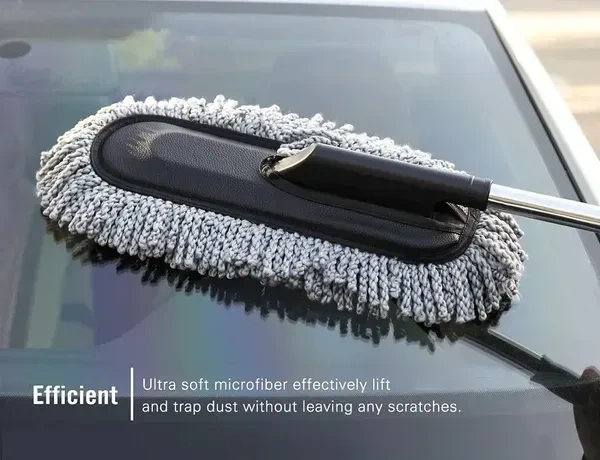 AllExtreme Soft Microfiber Car Duster Brush with Extendable Handle Wet & Dry Scratch Free Surface Cleaner Multipurpose Kitchen Accessory for Dusting Cleaning (Grey, Pack of 1)