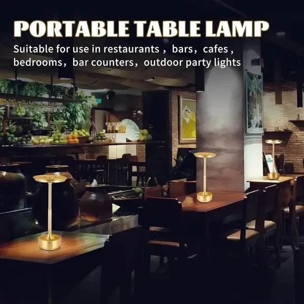Desidiya Metal Rechargeable Cordless Led Table Lamps Touch Sensor Light, 3-Levels Portable Dimming Wireless Battery Operated Lamp,Nightstand Lamp/Night Light/Restaurant Table/Outdoor/Coffee/Bar(Gold)