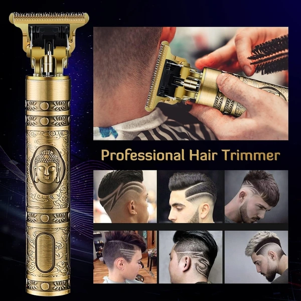 Sigmastore®  Rechargeable Golden Hair Trimmer for Men, Buddha Style Trimmer for Salon Cordless Beard Trimmer Hair Cutting Machine Professional Hair Clipper Adjustable Blade Clipper T-Blade (Gold)