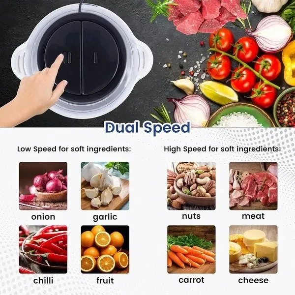 PRSVIKE Electric Chopper, Meat Grinders with Stainless Steel Bowl Heavy 700W Motor - 2 Speed Modes for Kitchen Food Processor, Meat, Vegetables, Onion, Mince (Electric, 2 Liter)