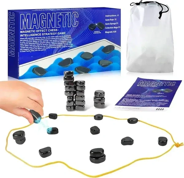 EVVIX Magnetic Chess Game, Multiplayer Magnet Board Game with Stones, Strategy Table Top Magnet Game,Portable Magnetic Battle Chess with Storage Bag, Fun Chess Board Family Games