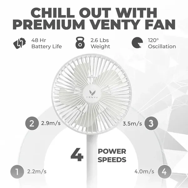 Drake 3 Speed Adjustable Folding Telescopic Table Fan, Rechargeable Mini Folding Fan Cooling Portable Mini Electric Outdoor Fan