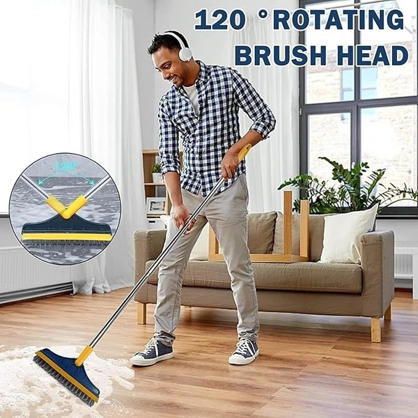 FIGMENT 2 in 1 Bathroom Cleaning Brush with Wiper Tiles Cleaning Brush Floor Scrub Bathroom Brush with Long Handle 120° Rotate Bathroom Floor Cleaning Brush Home Kitchen Bathroom Cleaning Accessories