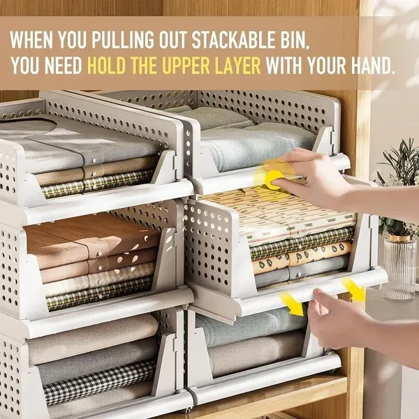 VERAT 1 PCS Plastic Foldable & Stackable Organizers Rack | Drawer Shelf Storage Container for Home Wardrobe & Cupboard Large White