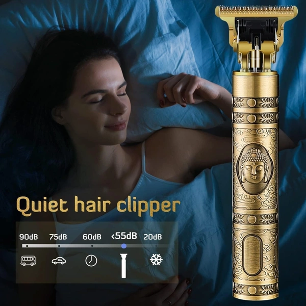 Sigmastore®  Rechargeable Golden Hair Trimmer for Men, Buddha Style Trimmer for Salon Cordless Beard Trimmer Hair Cutting Machine Professional Hair Clipper Adjustable Blade Clipper T-Blade (Gold)