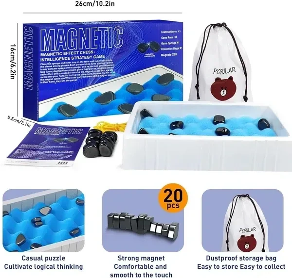 EVVIX Magnetic Chess Game, Multiplayer Magnet Board Game with Stones, Strategy Table Top Magnet Game,Portable Magnetic Battle Chess with Storage Bag, Fun Chess Board Family Games