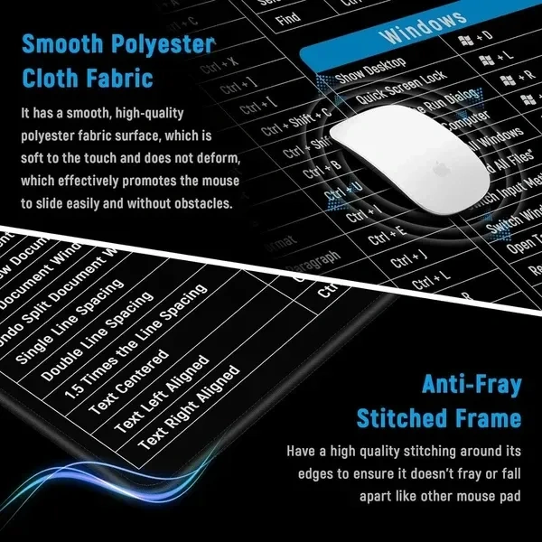 Shortcut Keyboard Mat - Large Anti-Slip Mouse Pad for Desk, Quick Key Oversized Rubber Desktop Accessories, Ergonomic Soft Surface for Gaming and Office Use (80x30 cm)