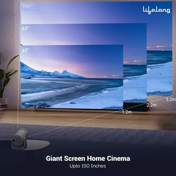 Lightbeam Smart Projector for Home 4K Support, Native 720p HD Resolution, 2500 Lumen, Rotabable Design, Speaker, Android 11 with Built-in Apps (Netflix, Prime, Youtube) WiFi, 100''Max Display