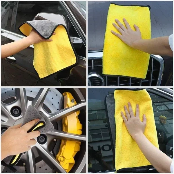 Auto Hub Heavy Microfiber Cloth for Car Cleaning and Detailing, Double Sided, Extra Thick Plush Microfiber Cloth, Lint-Free, 800 GSM (Size 40cm x 40cm)/Pack of 3, Color: Blue, Yellow, Green