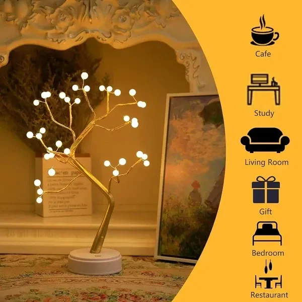 Tree Lamp for Baby Room Decor,Pearl LED Fairy Lights Spirit Tree,Bonsai Tree Light, LED Tree Lamp,Twinkling Tree Light Decoration for Room,Wedding,Bedroom,Gifts (36 LED Pearl) Plastic