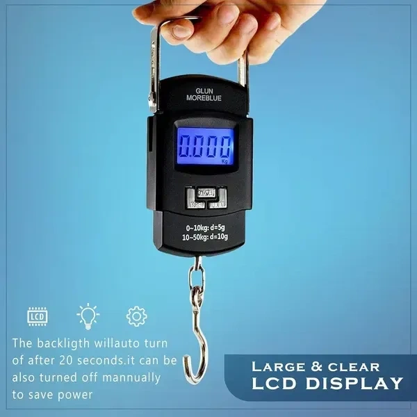 CARDEX Electronic Balance Portable Hook Weighing Machine Digital Hanging Luggage Fishing Hook Scale Manual Weight 110 lb/50 Kg Backlite LCD Display Screen (Black) (NEW SCALE)